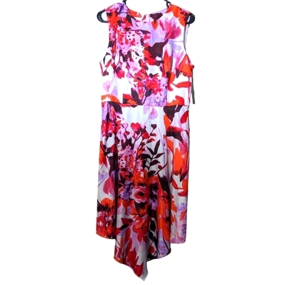 Donna Morgan Bright Bold Floral Dress Multi Color Sleeveless Fit Flare Lined NWT
